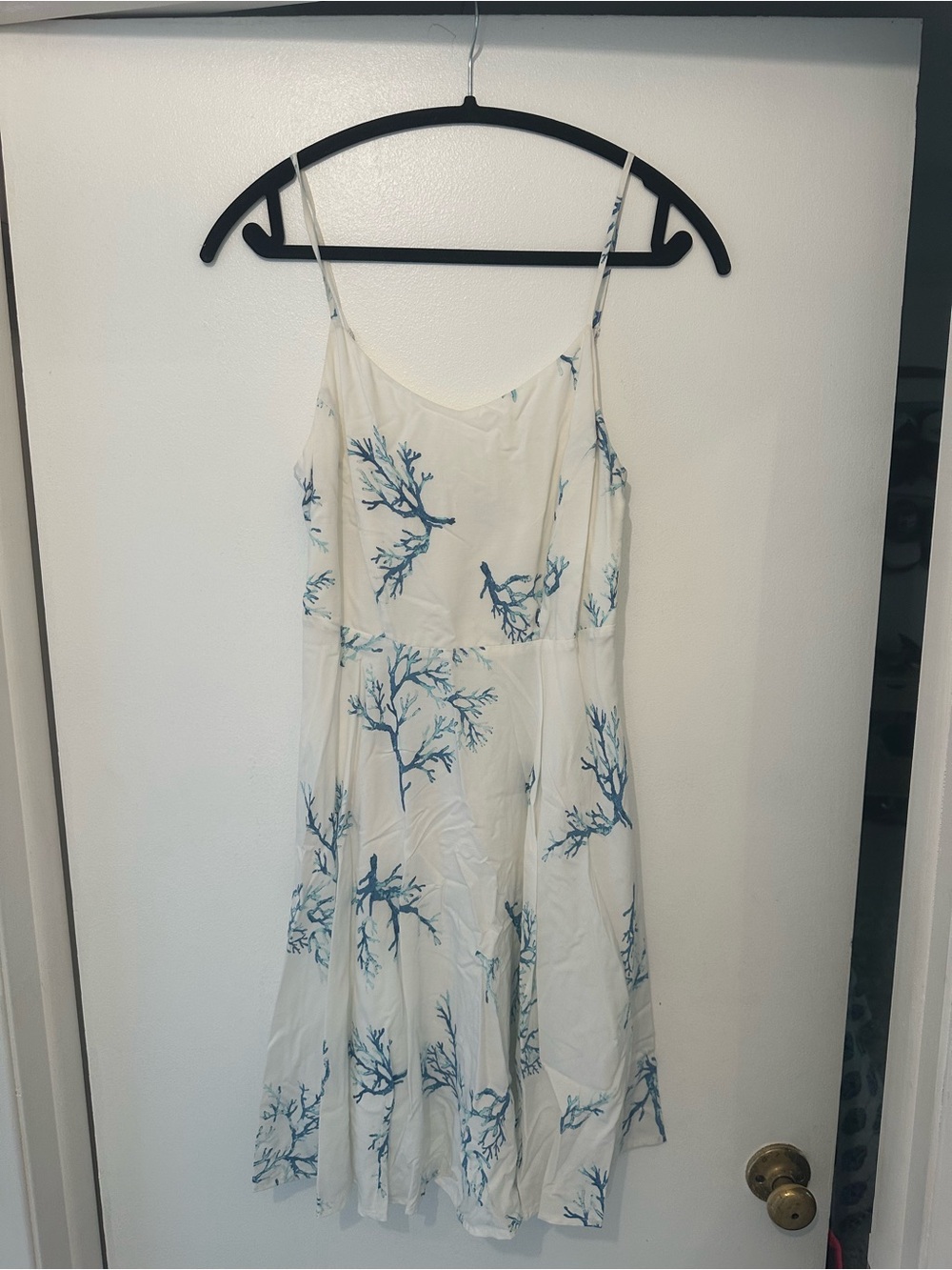 White Spaghetti Strap Dress with Blue Coral Print